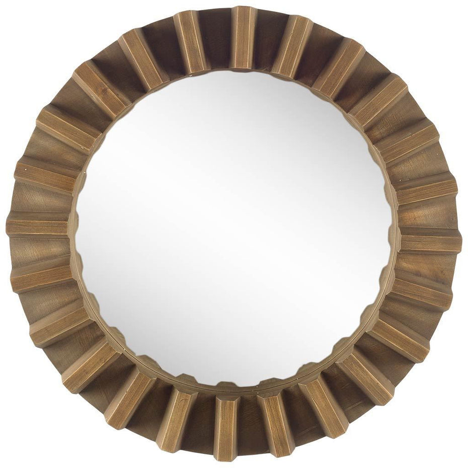 26" Round Wood Frame Wall Mirror - Brown