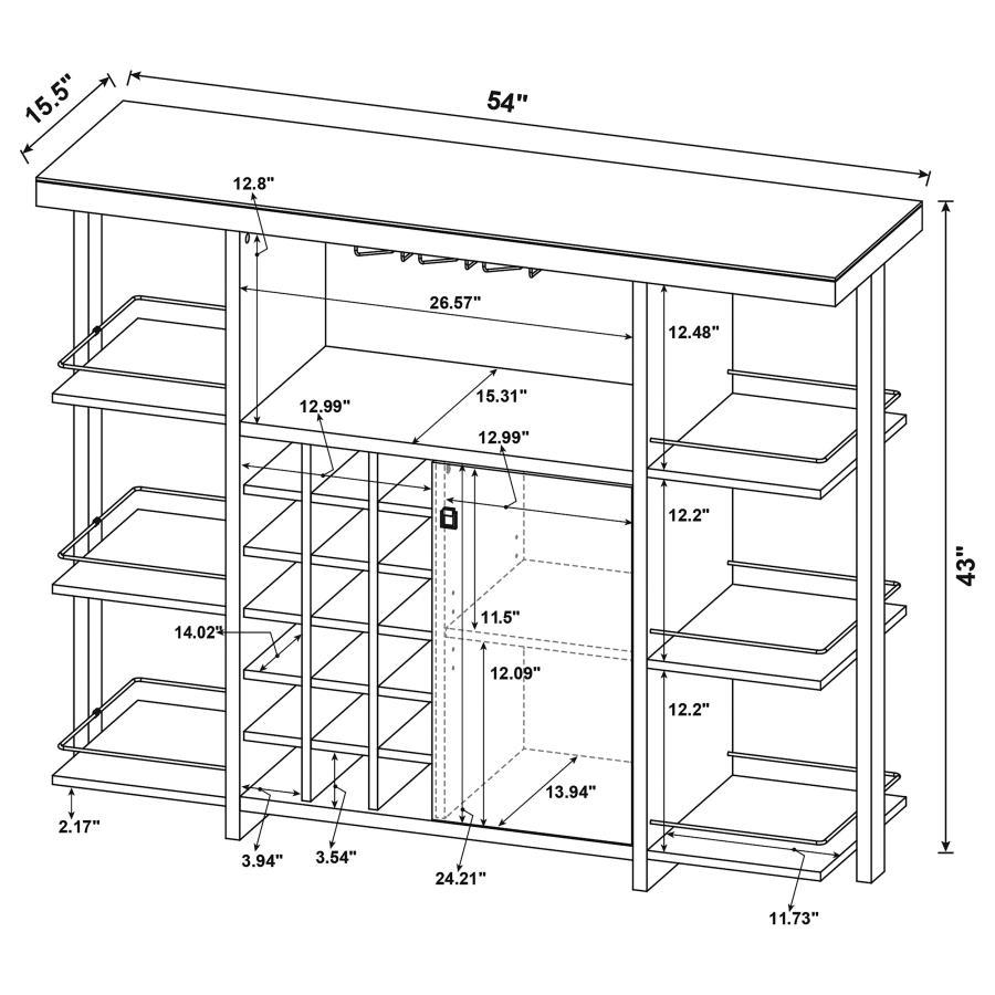 Evelio - 6-Shelf Glass Top Home Bar Wine Cabinet - Walnut