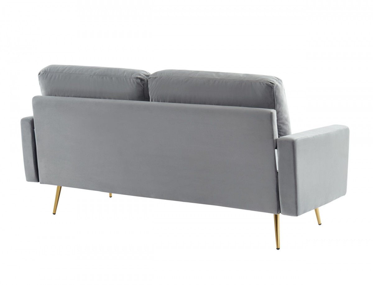 Velvet Sofa With Brass Legs - Gray