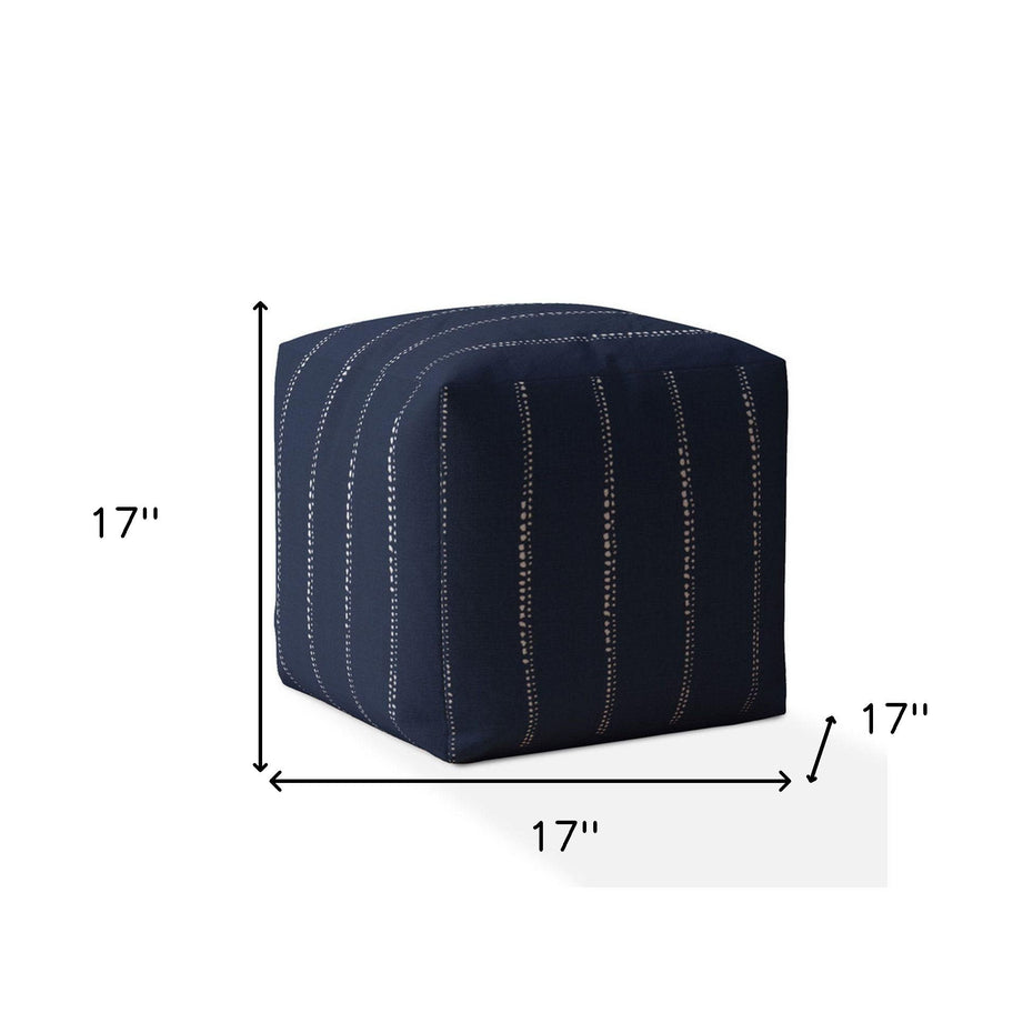 Cotton Striped Pouf Cover - Blue