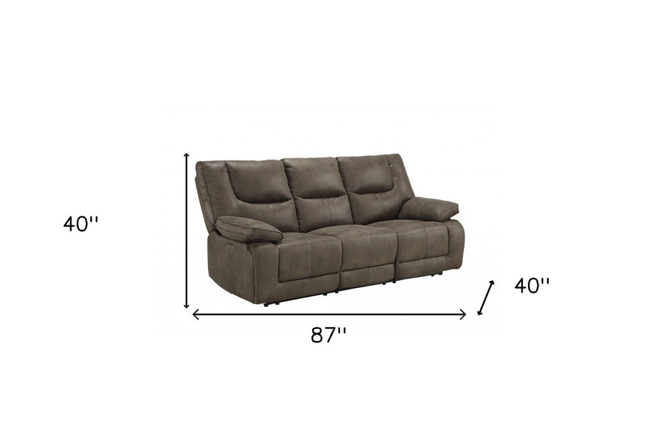 Faux Leather Reclining USB Sofa With Black Legs - Gray