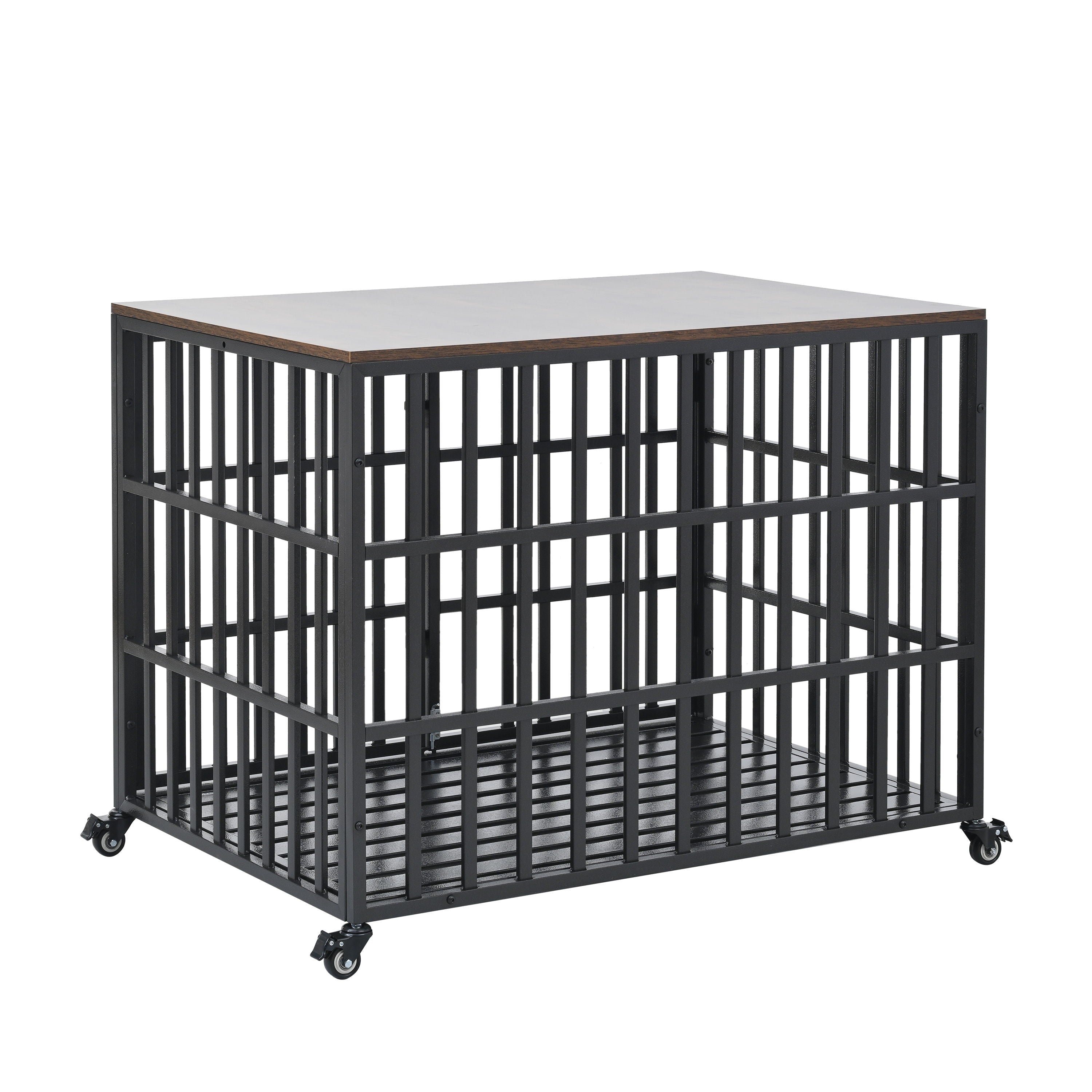 Heavy Duty Dog Crate For Large Medium Dogs, Furniture Style Cage With 4 Lockable Wheels And 2 Locks, Decorative Pet House Wooden Cage Kennel Furniture Indoor - Black