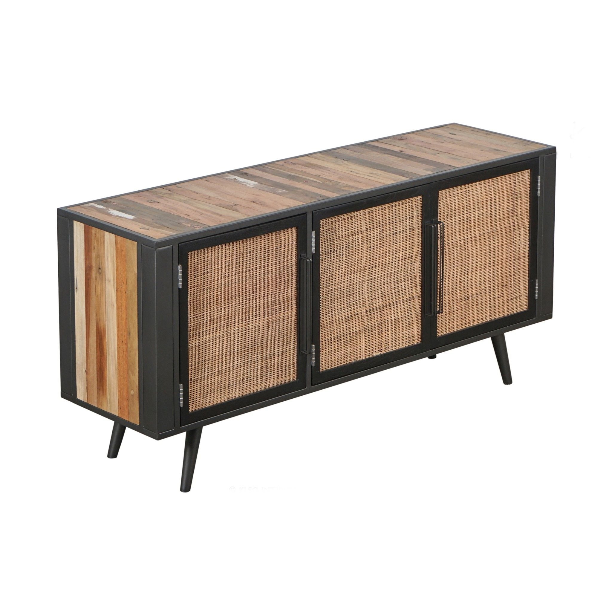 Rustic And Rattan Media Cabinet With Three Doors - Black Natural