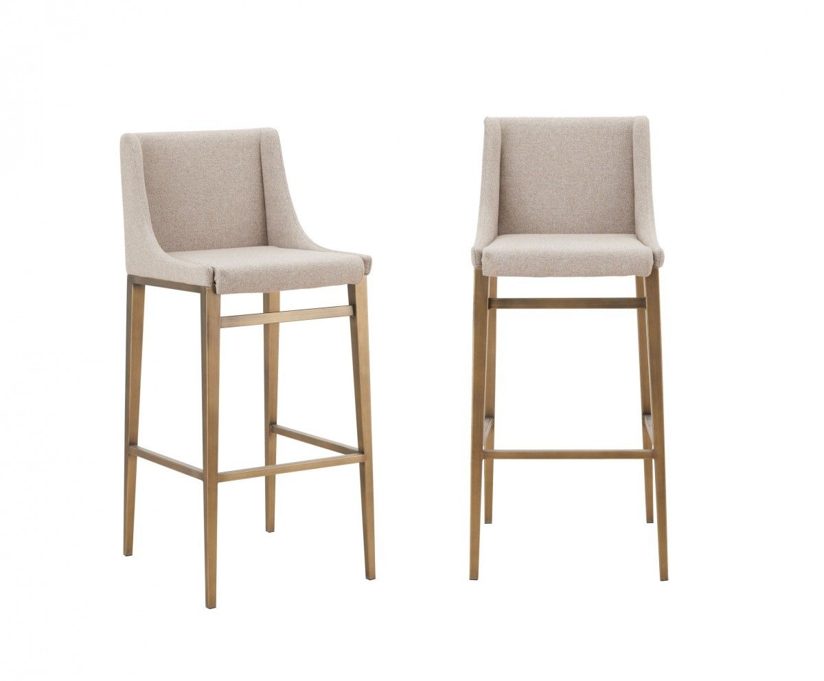 Stainless Steel Bar Height Bar Chairs (Set of 2) - Beige / Gold