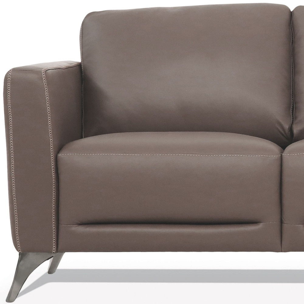 Leather Sofa With Black Legs - Taupe