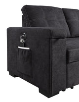 Toby - Woven Fabric Reversible Sleeper Sectional Sofa With Storage Chaise Cup Holder Charging Ports And Pockets