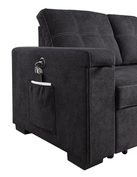 Toby - Woven Fabric Reversible Sleeper Sectional Sofa With Storage Chaise Cup Holder Charging Ports And Pockets - view 7