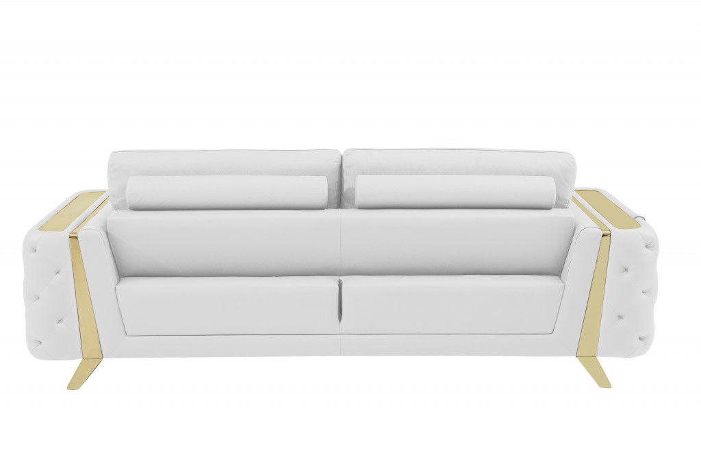 Italian Leather Sofa & Silver Legs - White