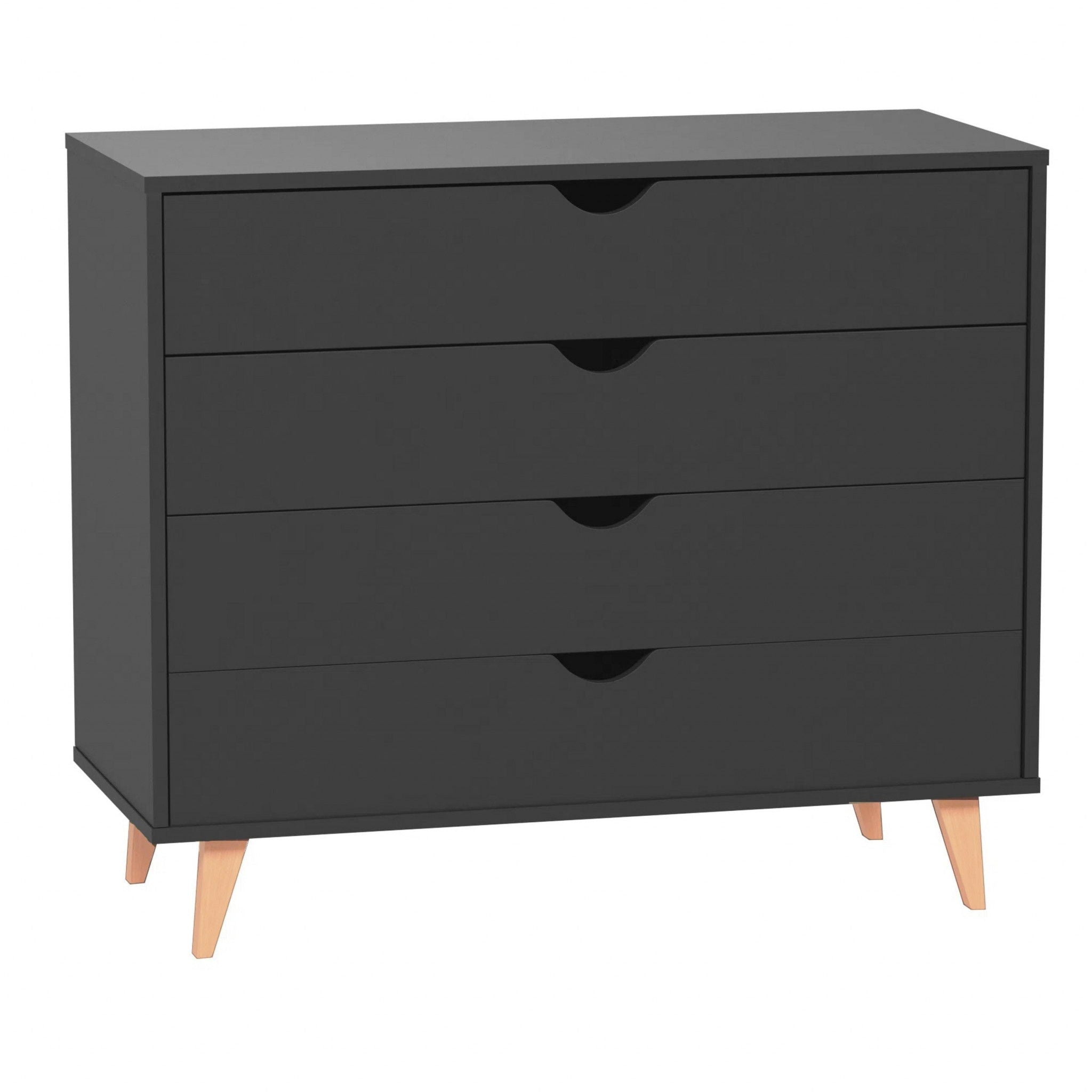 Solid Wood Four Drawer Dresser - Black