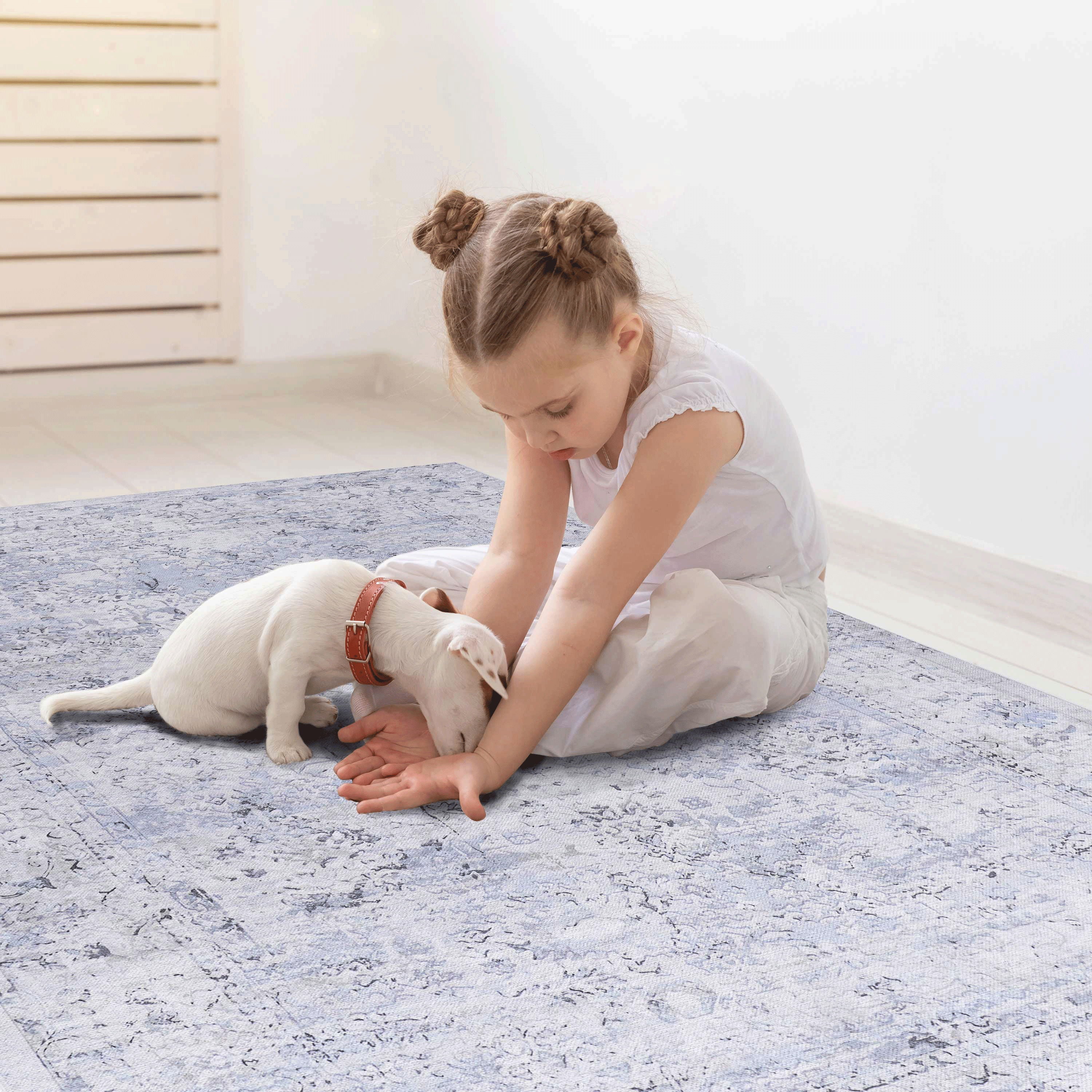 Area Rug Washable Rug, Low-Pile, Non-Slip, Non-Shedding, Foldable, Kid & Pet Friendly Area Rugs For Living Room, Bedroom, Kitchen, Dining Room Rug, Perfect Gifts - Blue / Cream