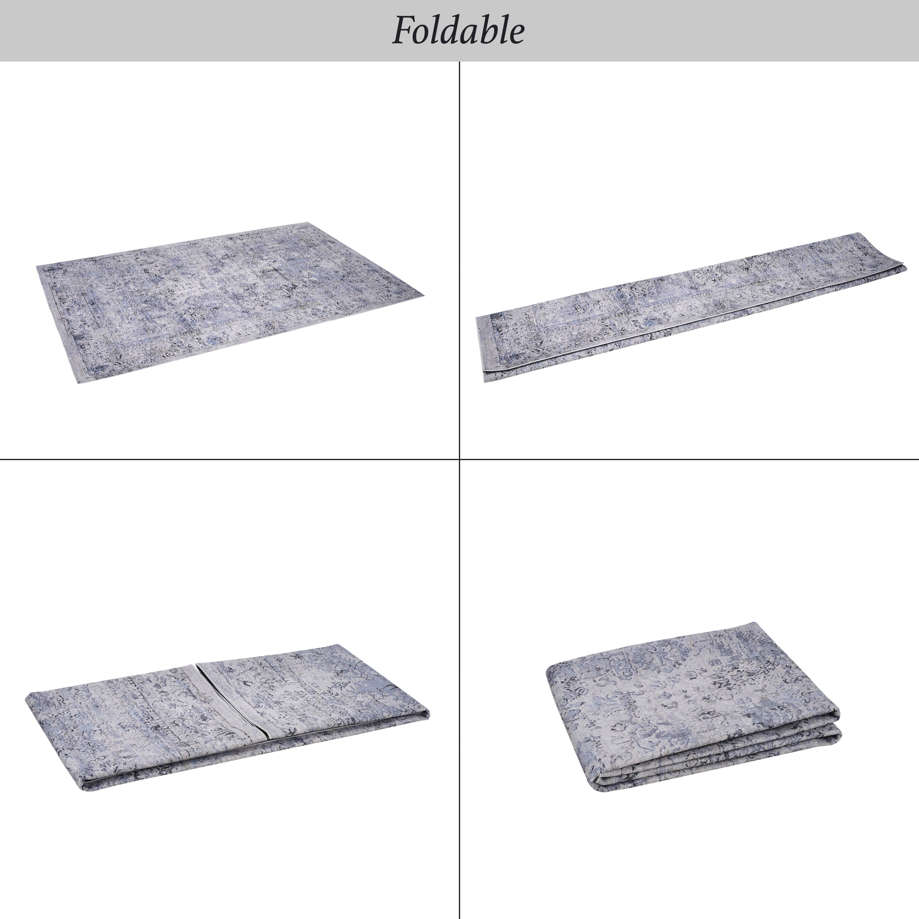 2' x 3' Machine Washable Area Rugs, Low-Pile, Non-Slip, Non-Shedding, Foldable, Kid & Pet Friendly - Blue / Cream