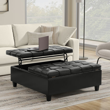 Harrison - Large Square Coffee Table Storage Ottoman - Black by Simpli-Home | Bel Furniture