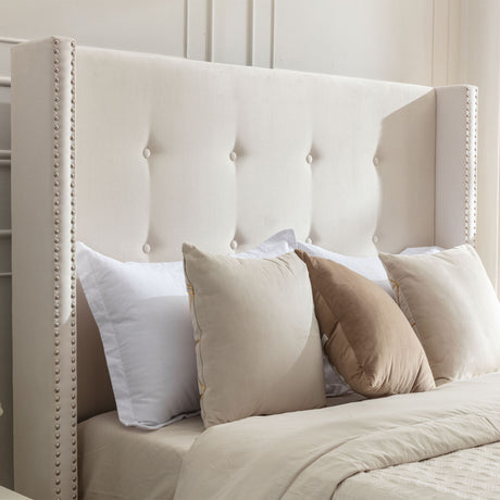 Peyton - Upholstered Bed With 54" High Headboard, Traditional Hand Buttoned Tufting - view 5