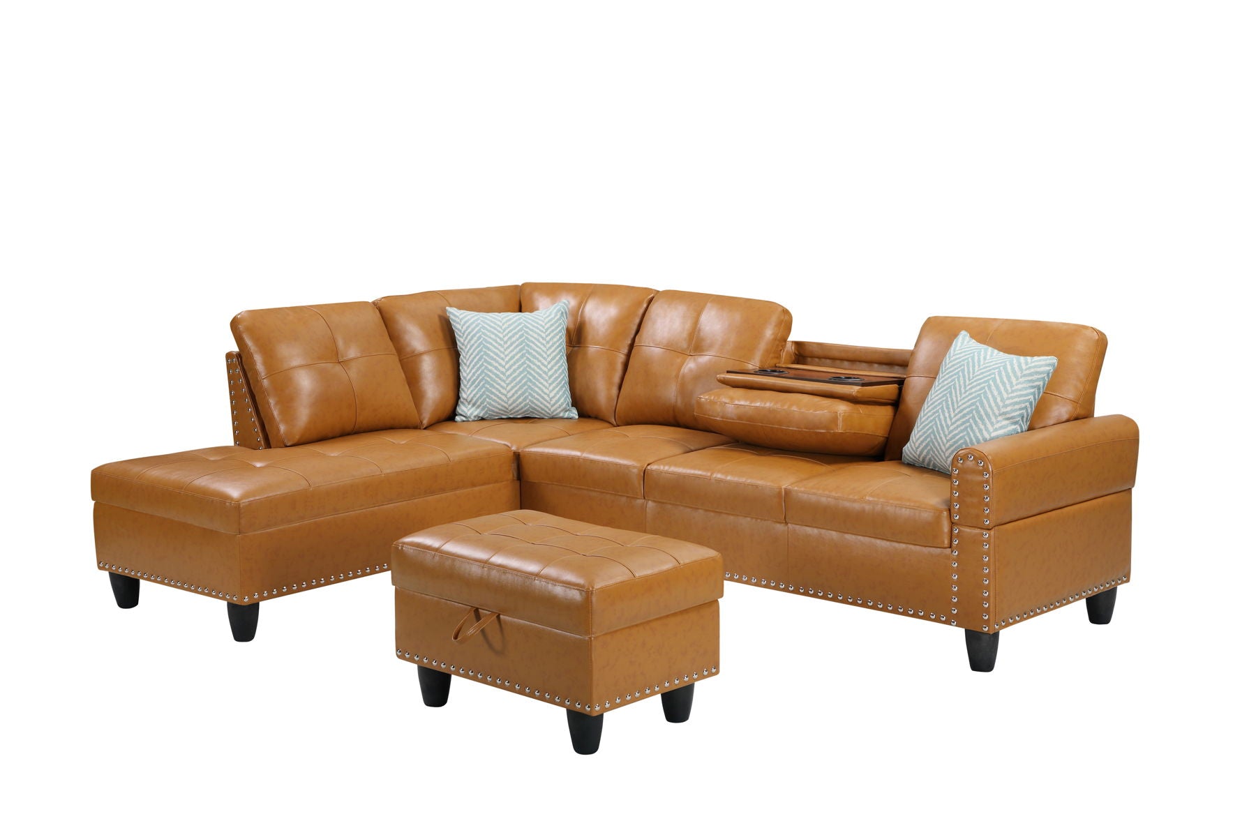 Irine - Faux Leather Sectional Sofa With Ottoman