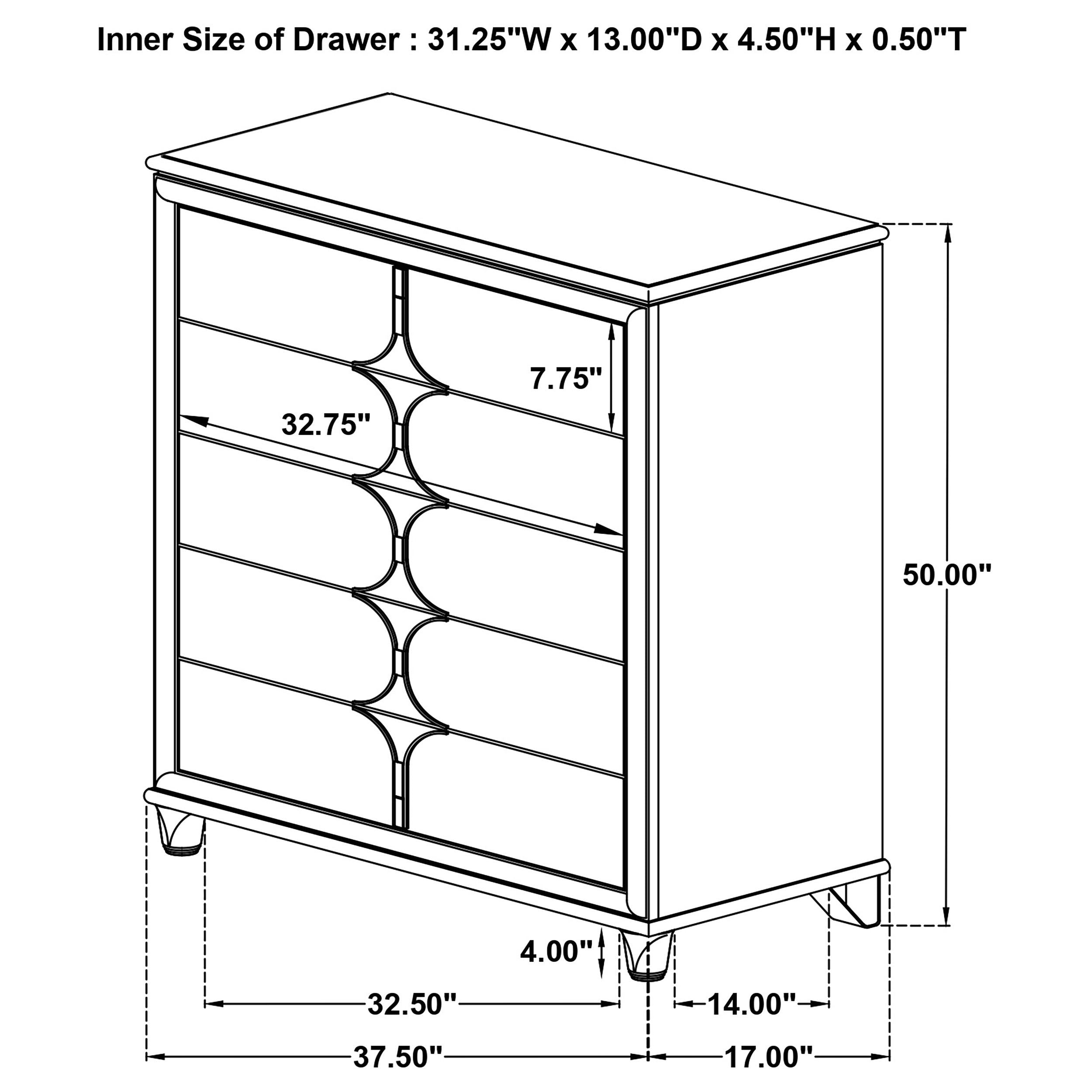 Olivia - 5-Drawer Bedroom Chest Of Drawers - Pearl White