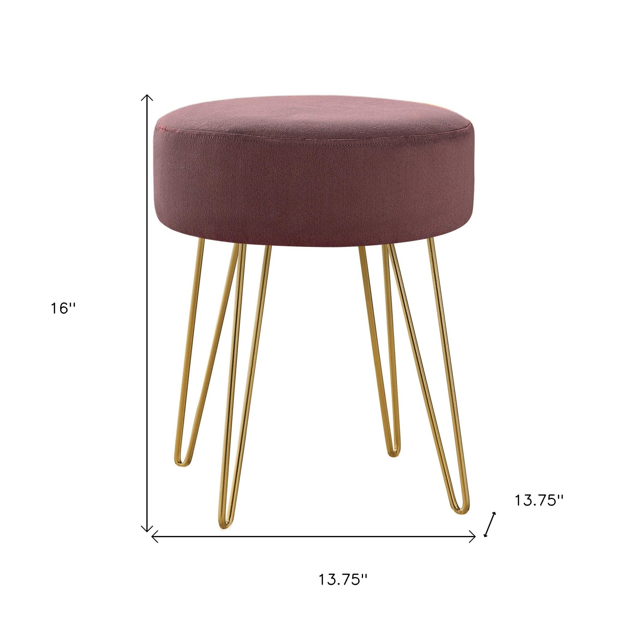 Velvet Round Ottoman - Plum / Gold