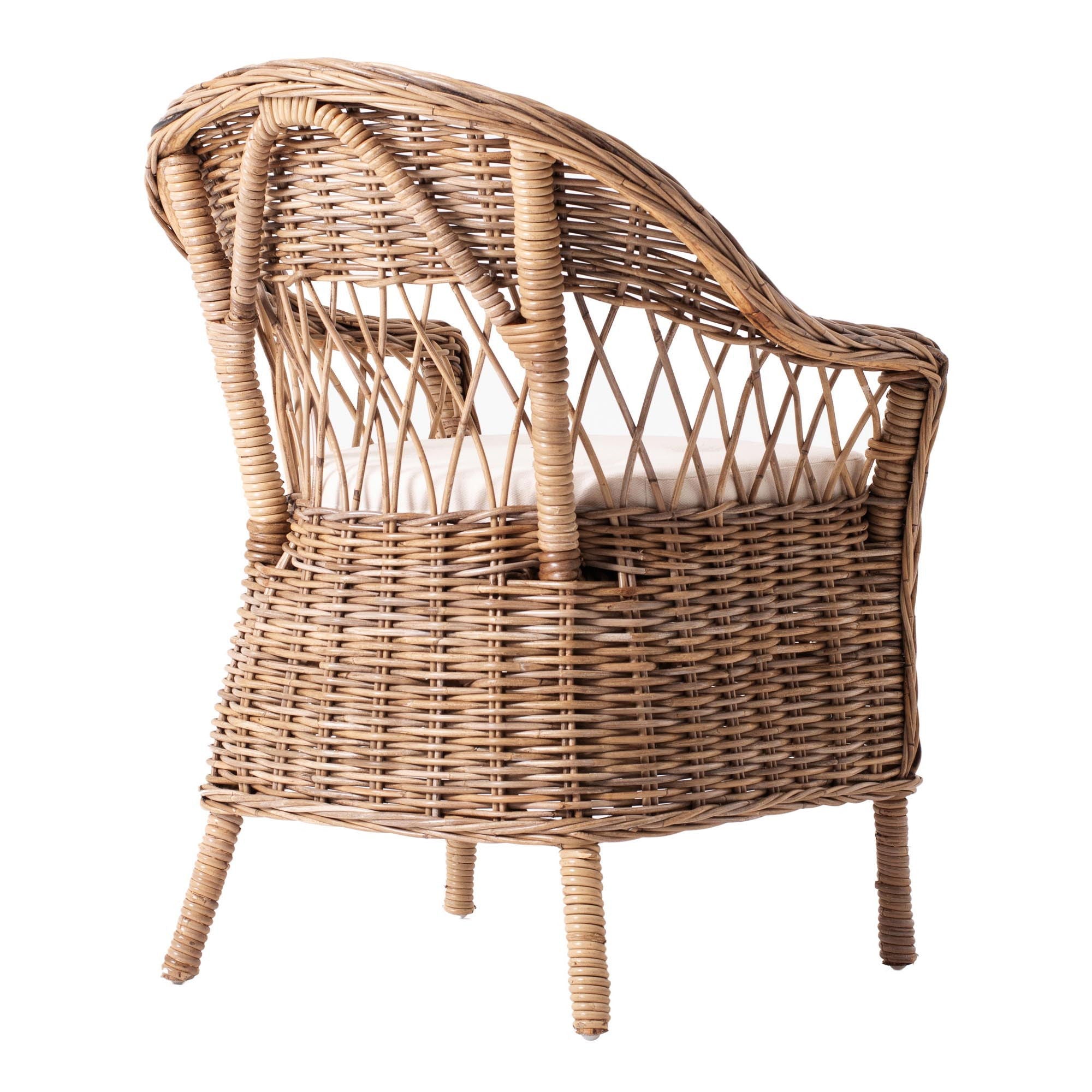 Semi Circle Back Wicker Chairs With Seat Cushions (Set of 2) - Gray Brown