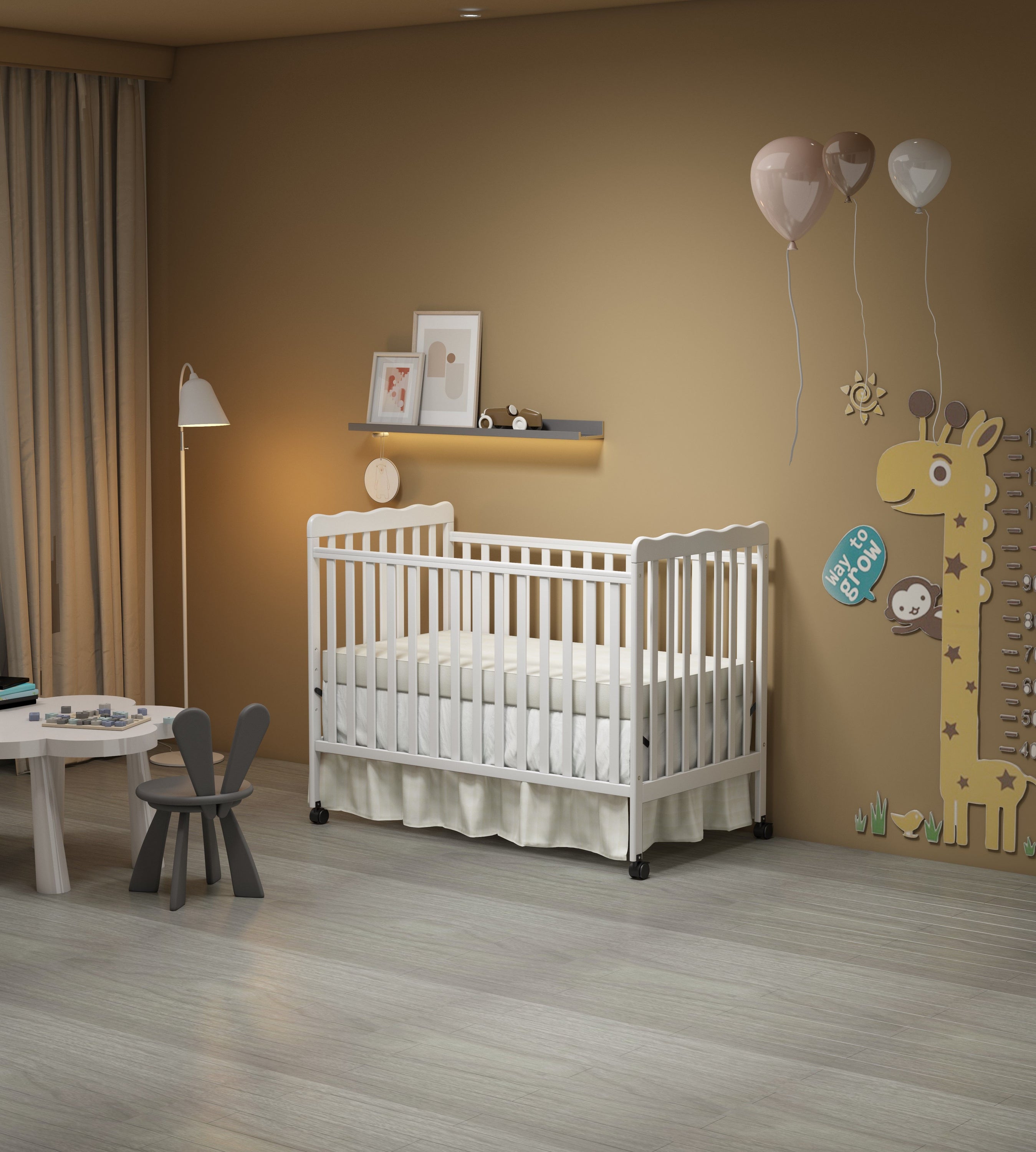 Crib 3 In 1 Convertible, Made Of Sustainable Pinewood, Non Toxic Finish, Comes With Locking Wheels, Wooden Nursery Furniture