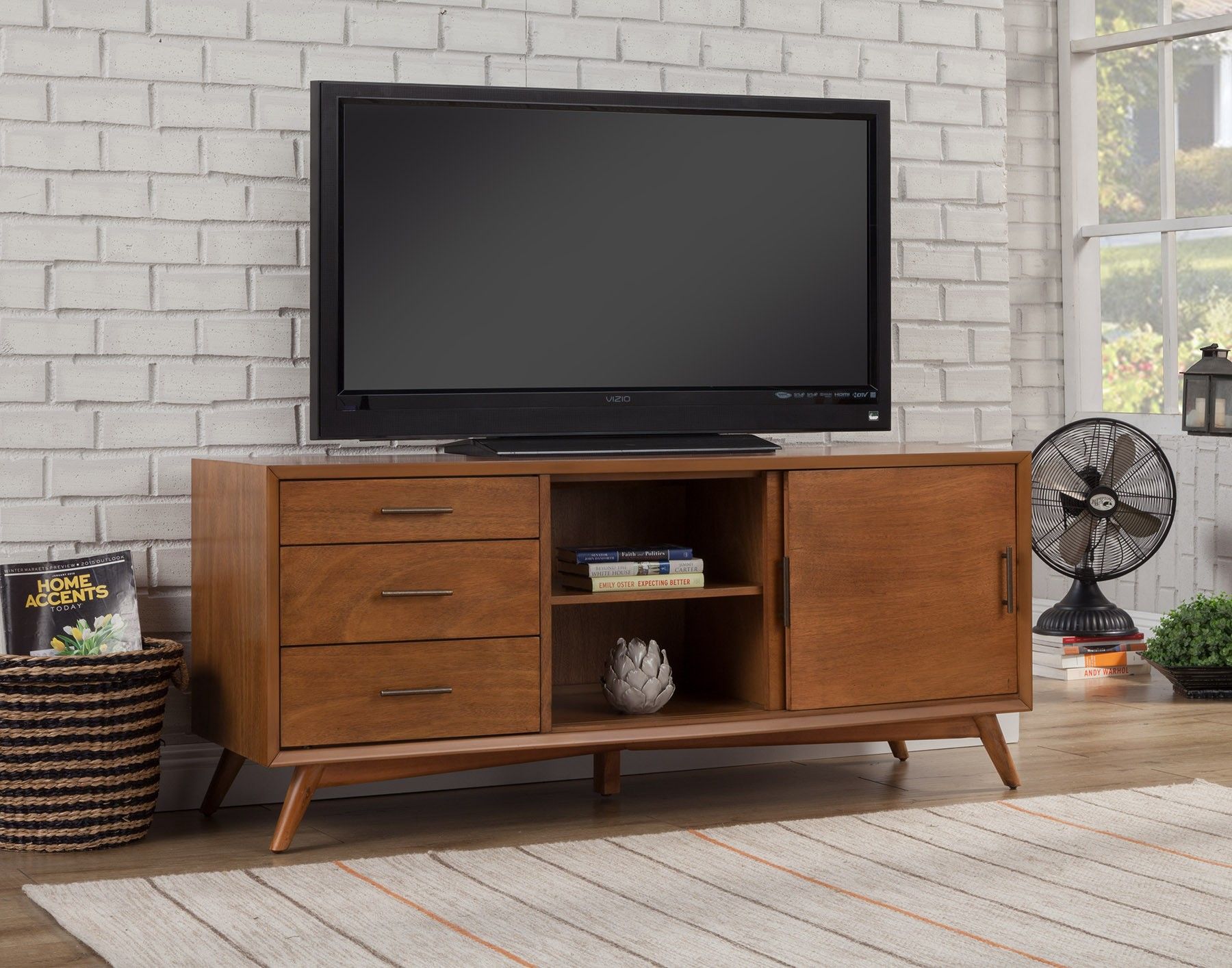 TV Stand With Drawers And Sliding Door - Brown