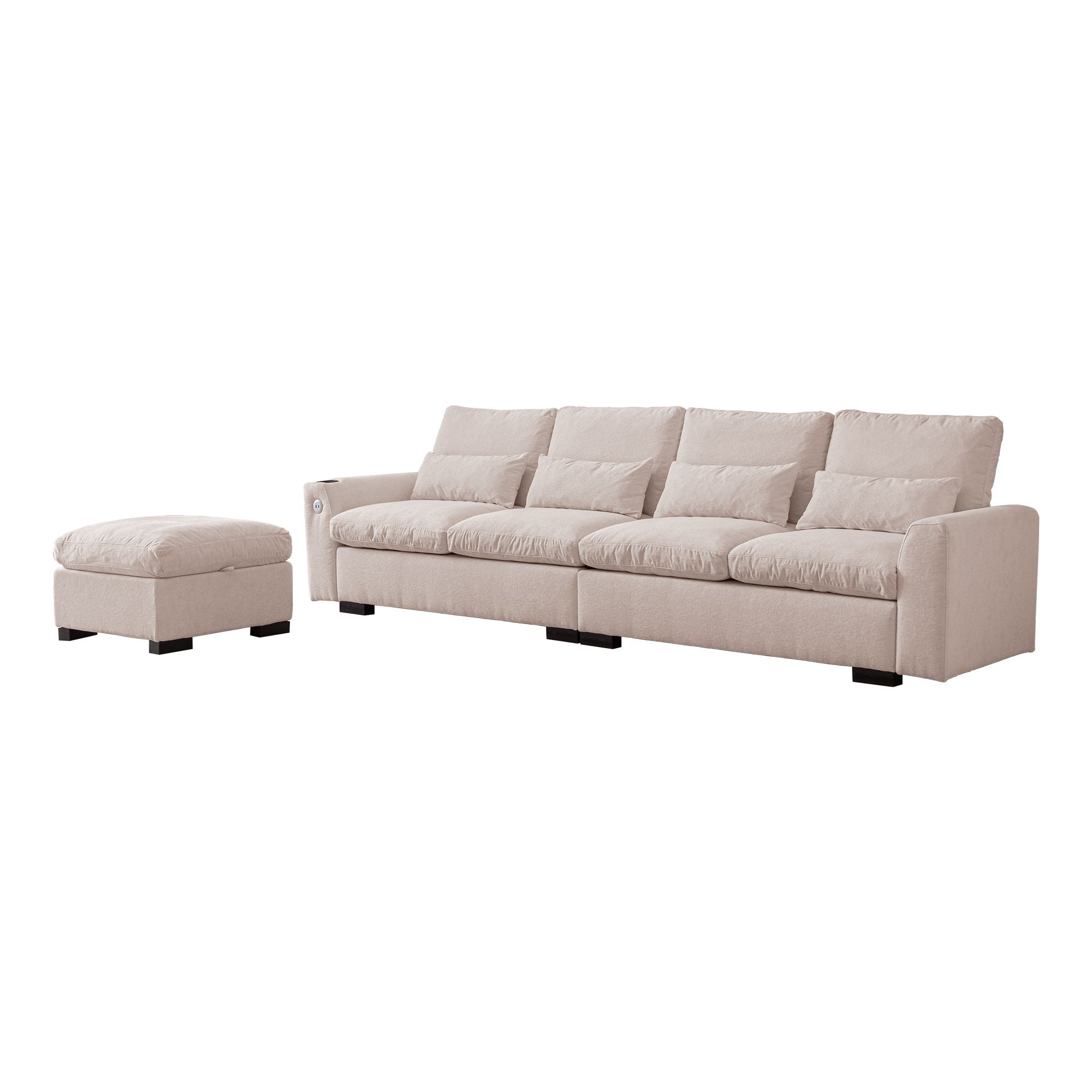 Modern Modular L Shaped Chenille Sofa Couch Reversible Ottoman With Storage Removable And Washable Cushions Sofa With USB Ports & Cup Holder For Living Room