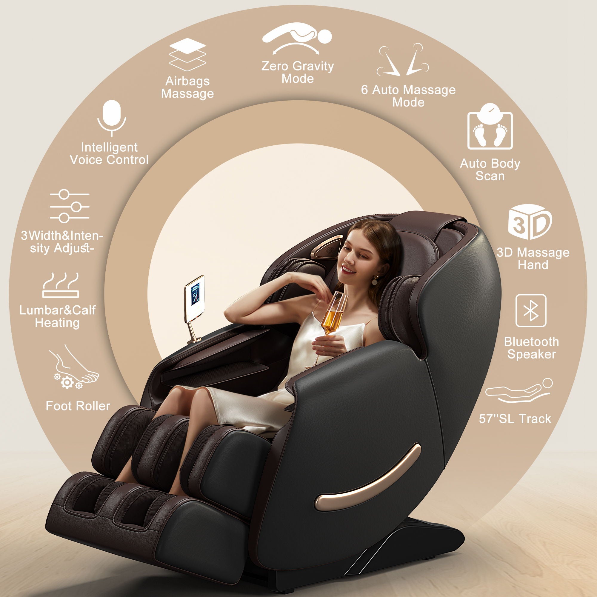 Deluxe - Massage Chair, Full Body Zero Gravity Recliner With Ai Voice Control, Sl Track, Bluetooth, Foot Rollers, Airbags, Heating - Black