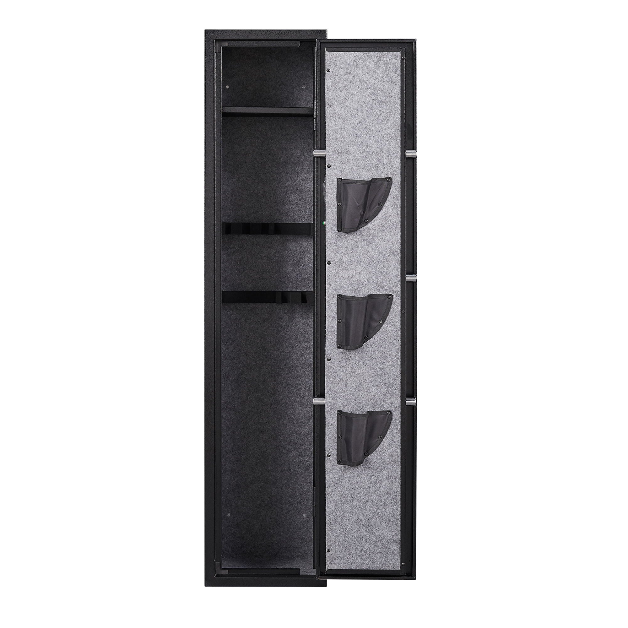 3 - 5 Gun Safes For Home Rifle And Pistols, Quick Access Safes For Shotguns, Cabinets With Adjustable Rack, Pockets And Removable Shelf, External Battery Cases And Alarm System - Black