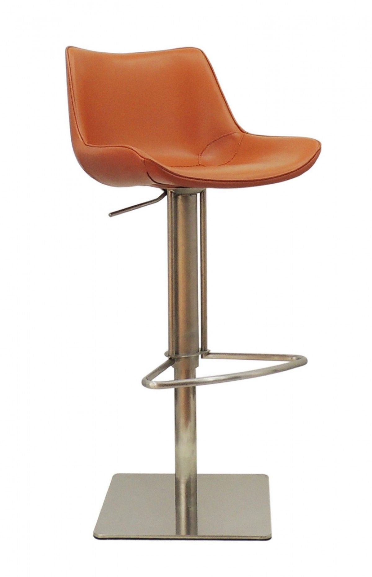 Adjustable Height Faux Leather And Stainless Steel Swivel Bar Height Bar Chair - Terra Cotta / Silver