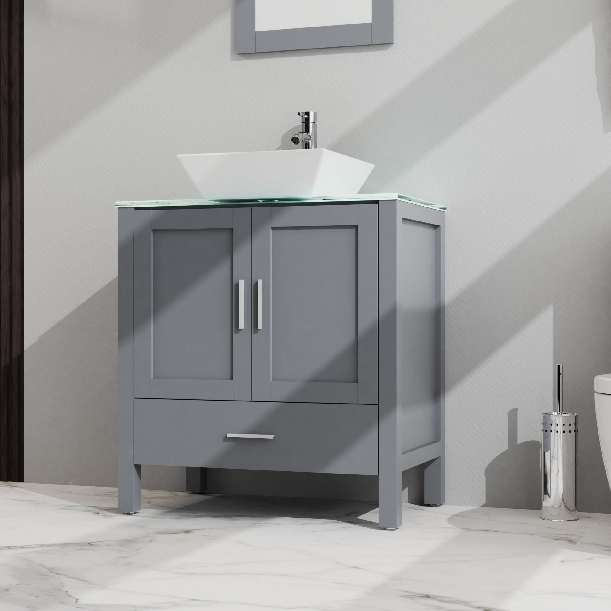 Bathroom Vanity And Sink Combo Glass Top Cabinet With Mirror