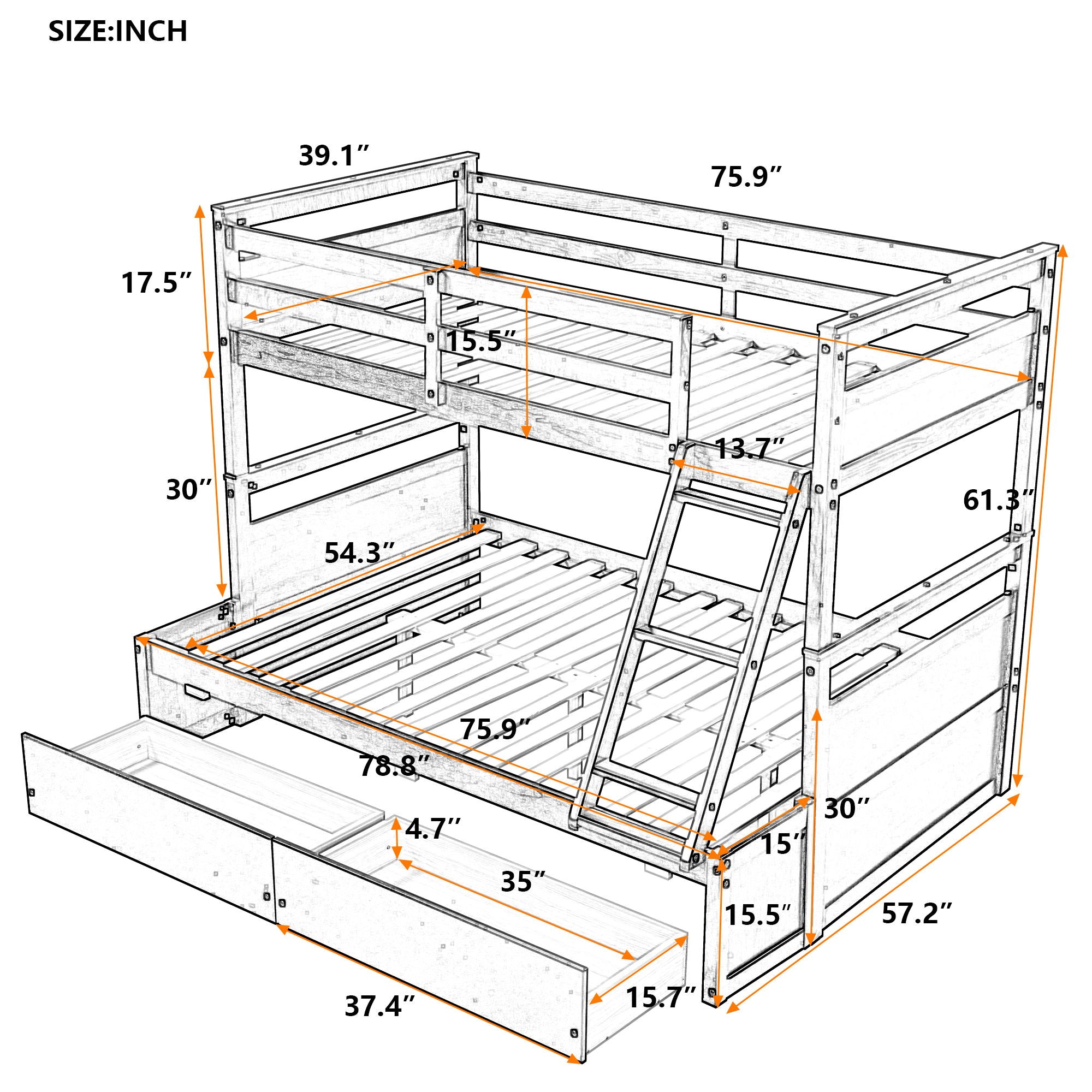 Twin Over Full Bunk Bed With Storage - Espresso