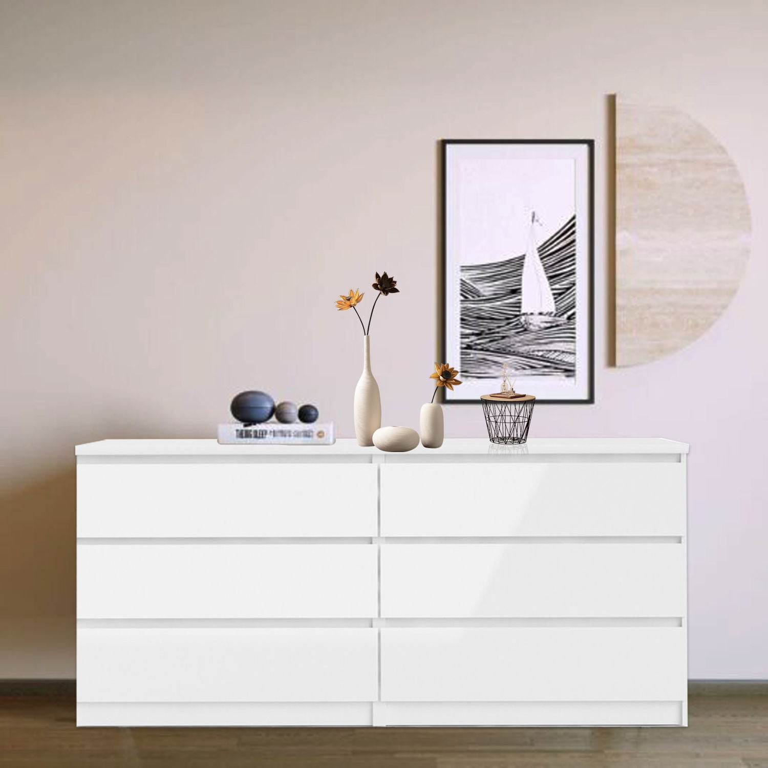 6 Drawer Double Dresser For Bedroom Living Room Hallway - White