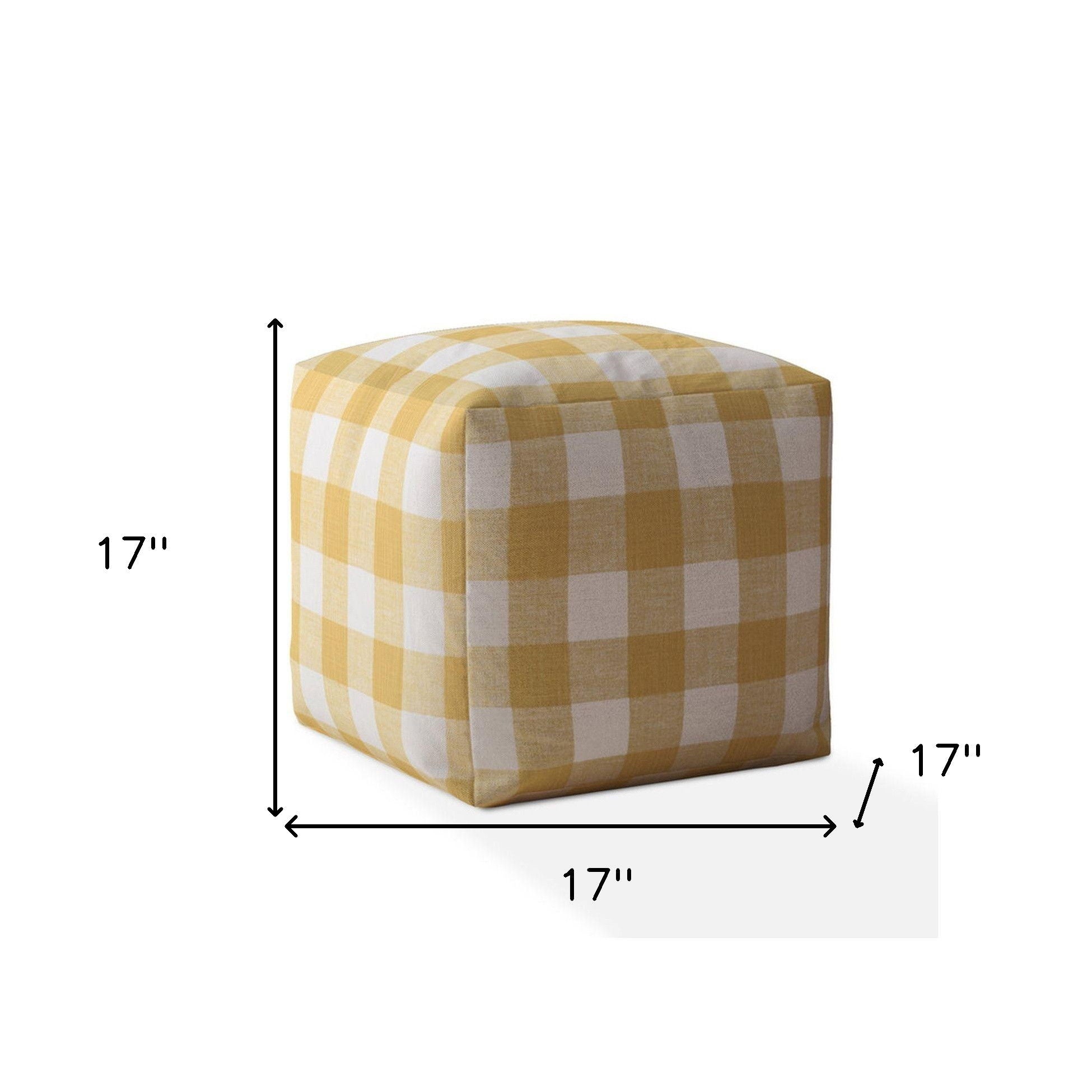 Canvas Gingham Pouf Cover - Yellow / White