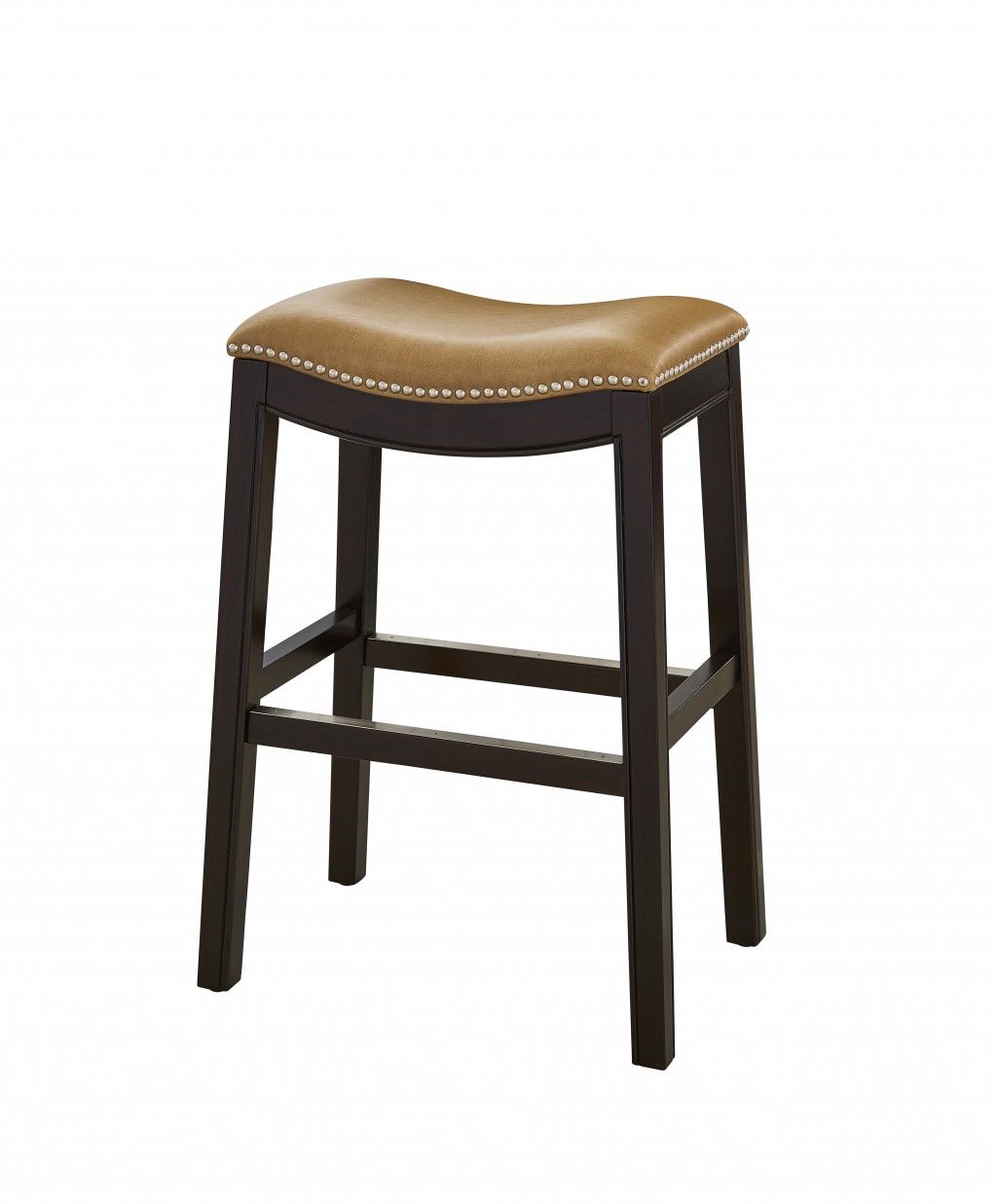 Solid Wood Backless Bar Height Bar Chair - Tan / Espresso