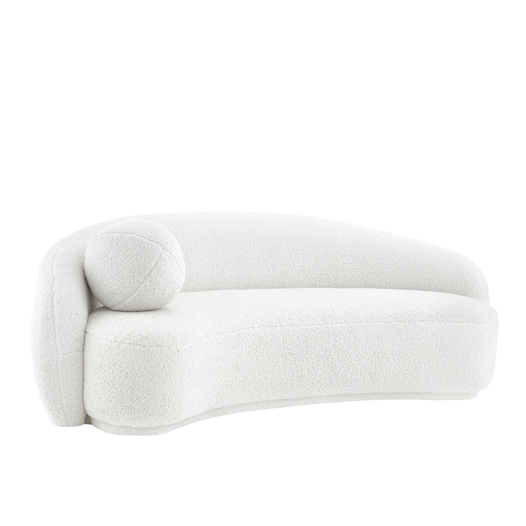 Sherpa Curved Sofa And Toss Pillow With Legs - White