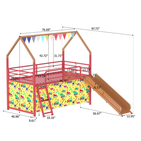 Jack - House Loft Bed With Slide And Curtain Set - view 33