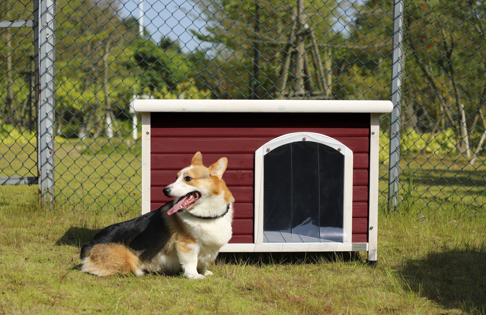 Medium Wooden Outdoor Dog House, Waterproof Roof, Elevated Floor, Adjustable Plastic Feet