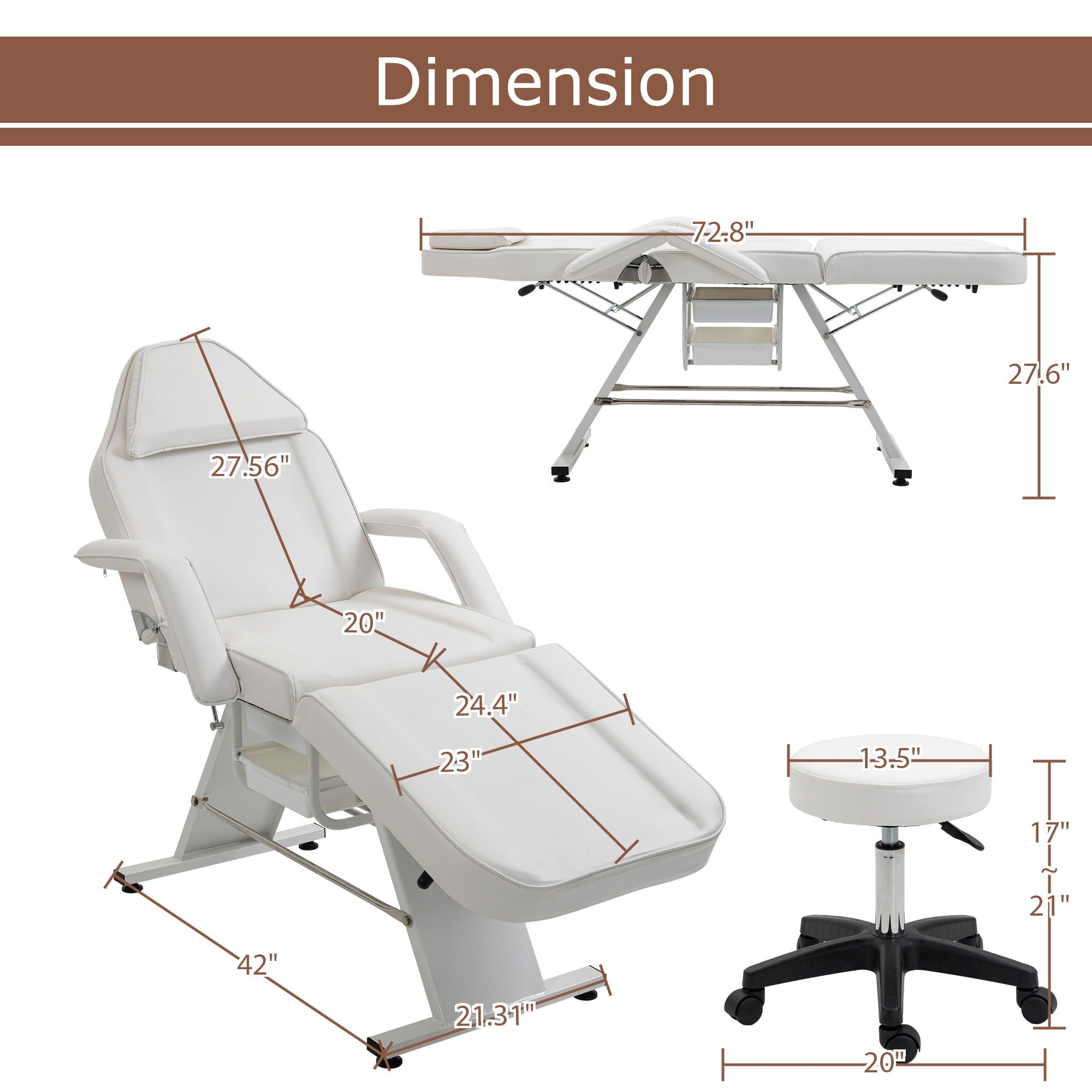 Massage Salon Tattoo Chair With Two Trays Esthetician Bed With Hydraulic Stool, Multi-Purpose 3-Section Facial Bed Table, Adjustable Beauty Barber Spa Beauty Equipment