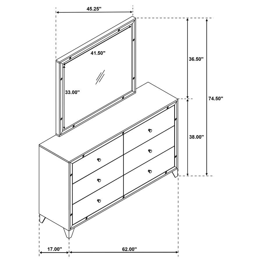 Larue - 6-Drawer Dresser With Mirror - Silver