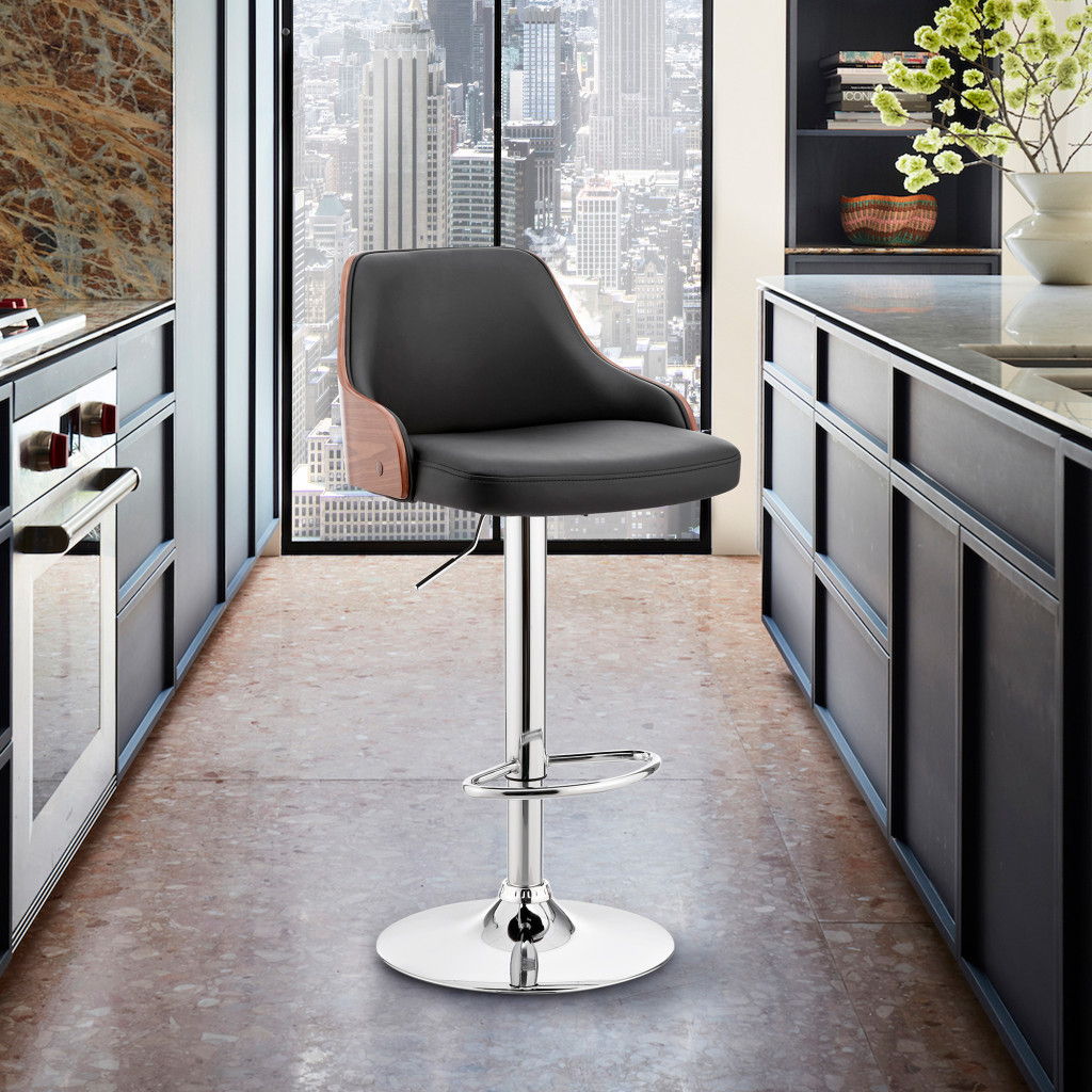 Swivel Adjustable Height Bar Chair - Black / Silver