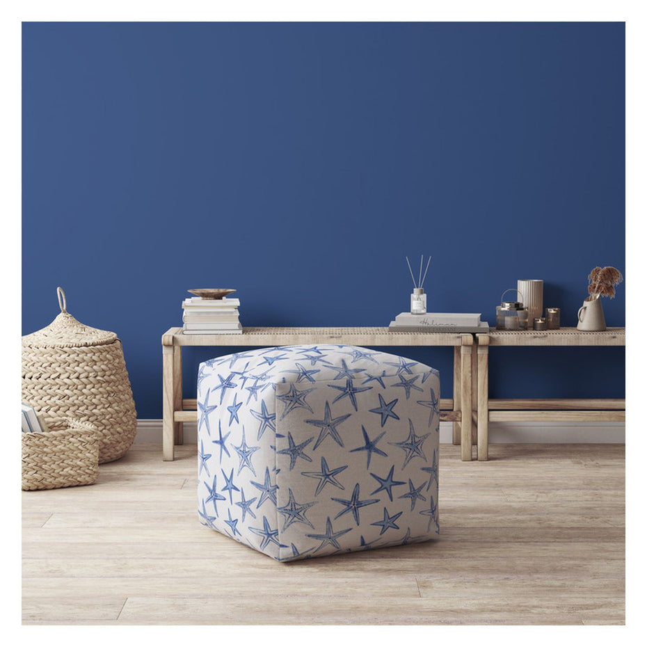 Canvas Stars Pouf Ottoman - Blue / White