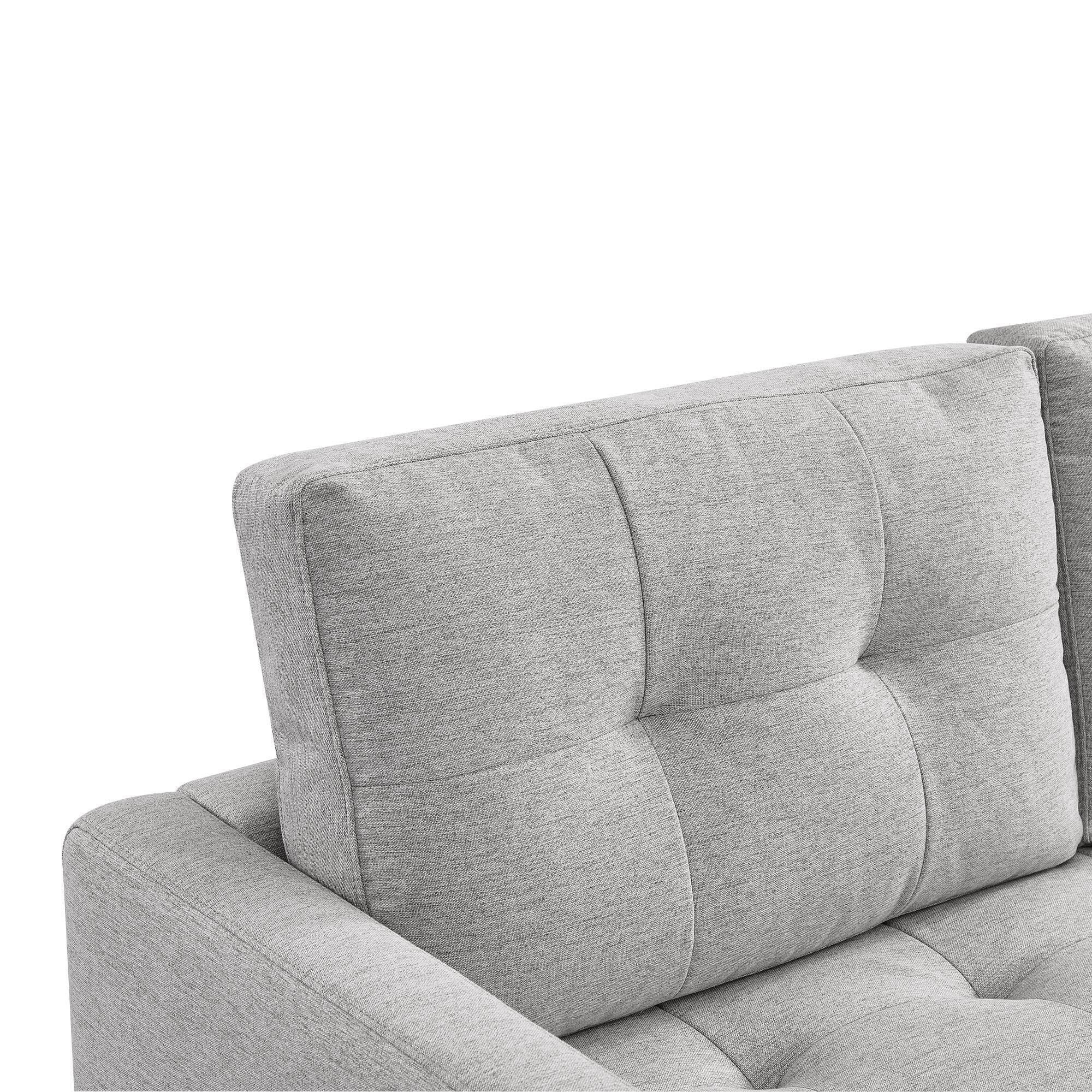 Polyester Blend Sofa With Ottoman With Natural Legs - Light Gray