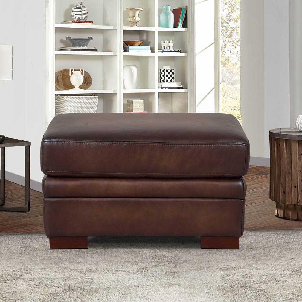 Brookfield - Leather Ottoman - Caramel by Hydeline Furniture | Bel Furniture