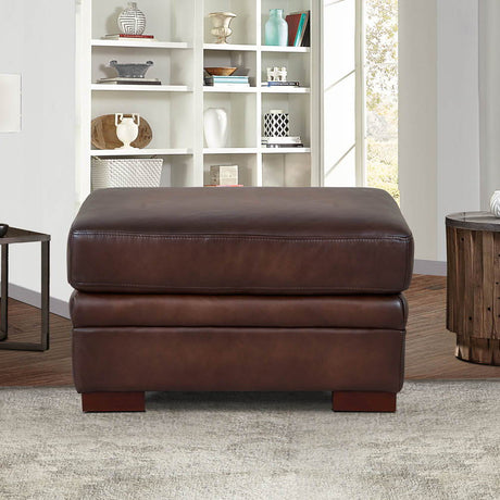 Brookfield - Leather Ottoman - Caramel by Hydeline Furniture | Bel Furniture