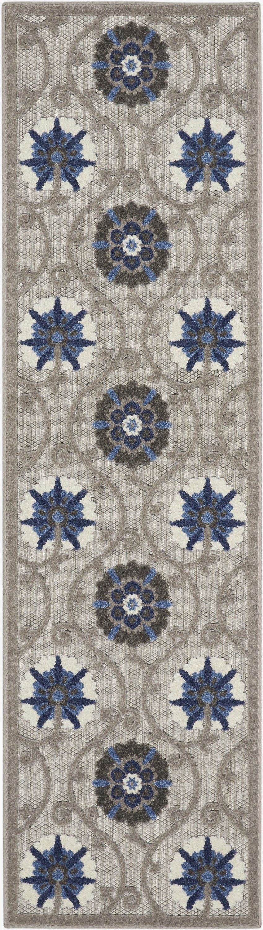 2' X 8' Floral Outdoor / Indoor Area Rug - Blue / Gray