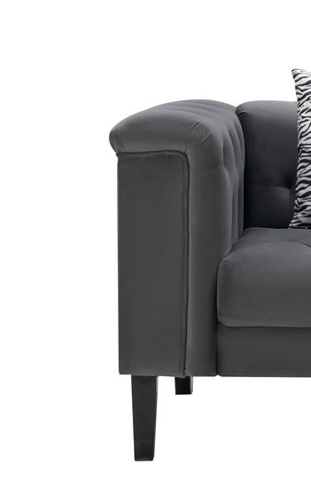 Mary - Velvet Tufted Chair With 1 Accent Pillow - Dark Gray by Lilola Home | Bel Furniture