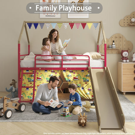 Jack - House Loft Bed With Slide And Curtain Set - view 34