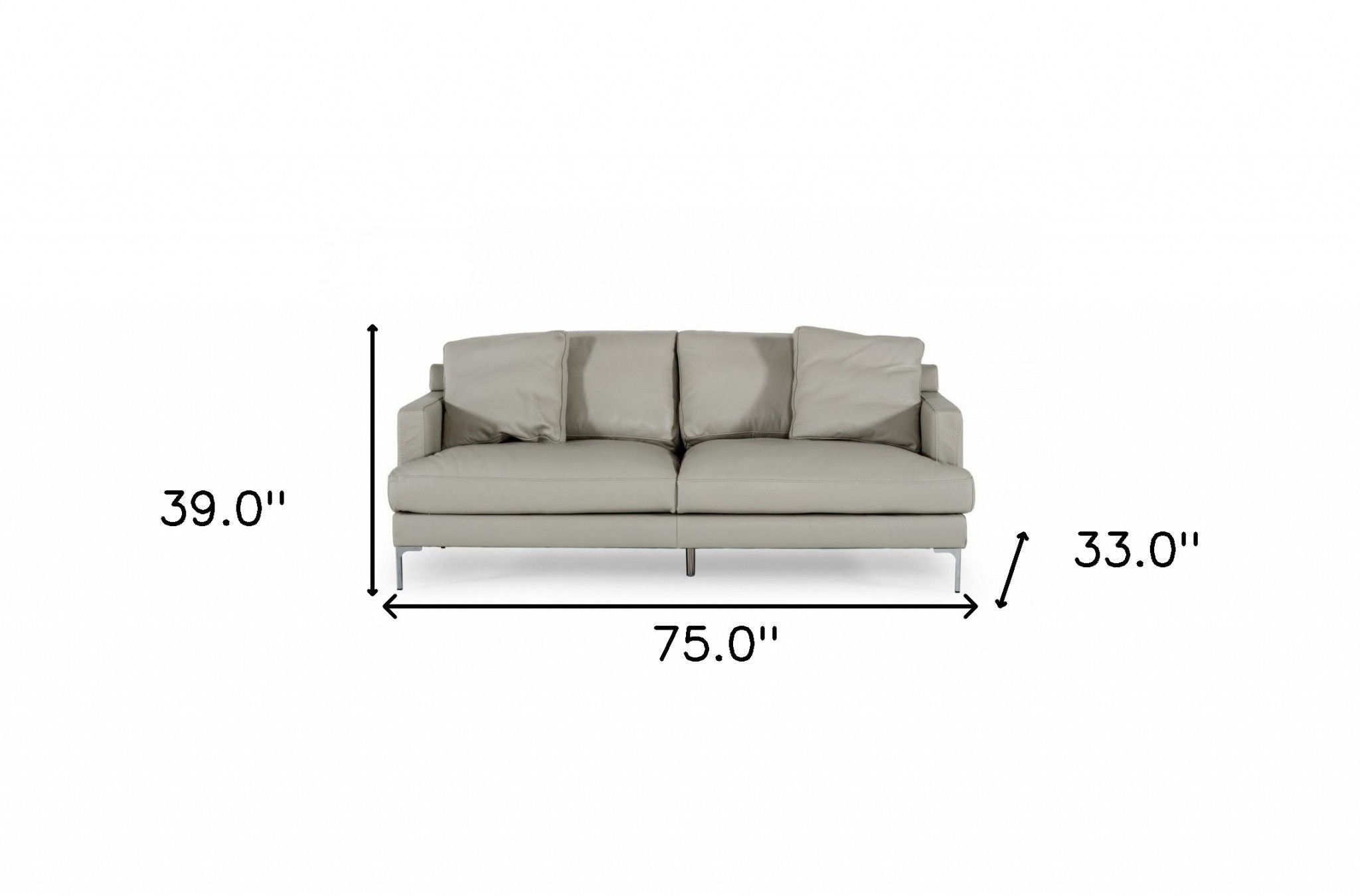 Genuine Leather Sofa With Silver Legs - Light Gray