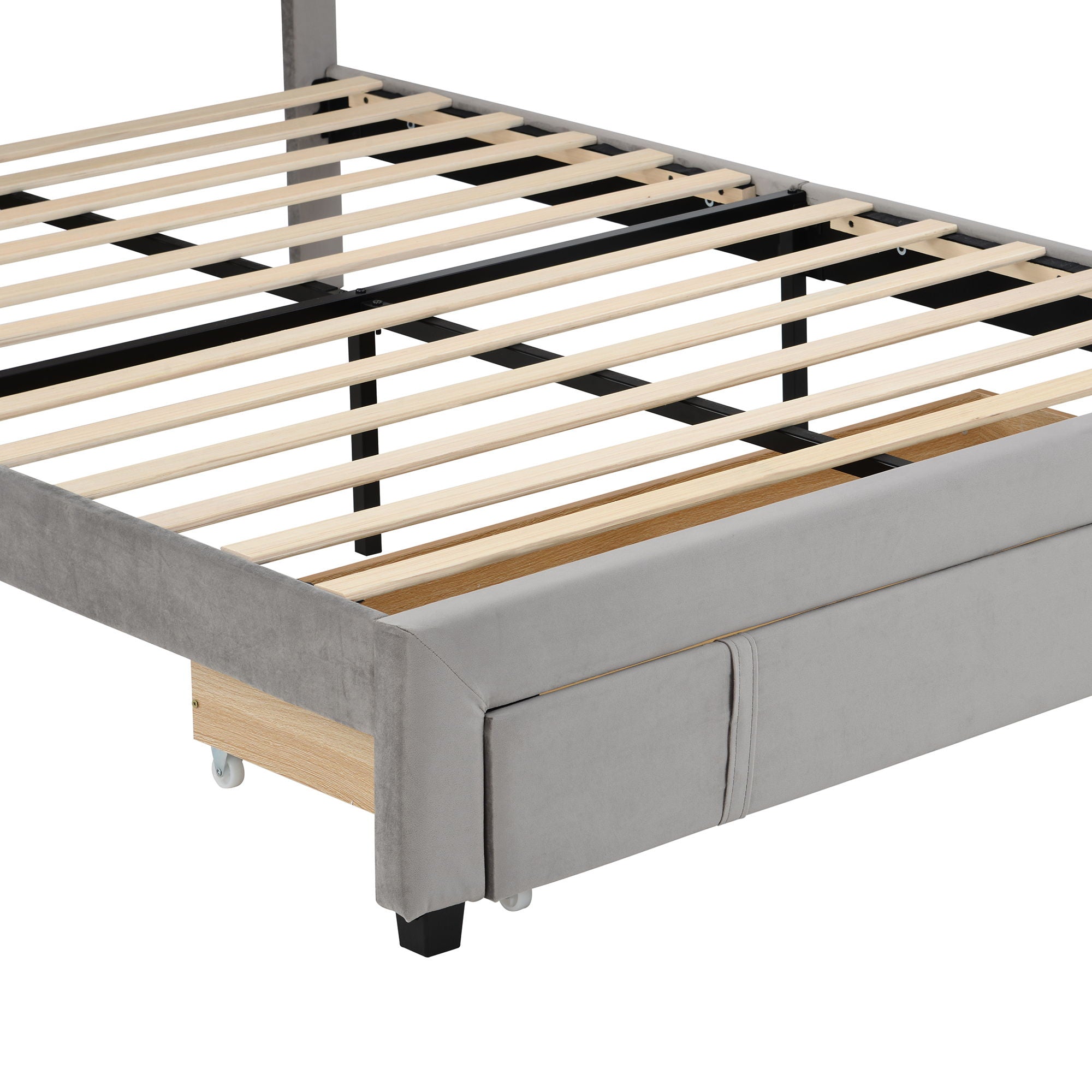 Storage Bed Velvet Upholstered Platform Bed With A Big Drawer