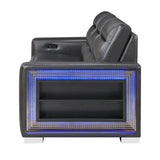 Yamein - Power Reclining Sofa With Bookcase Arms And LED Lights - Charcoal