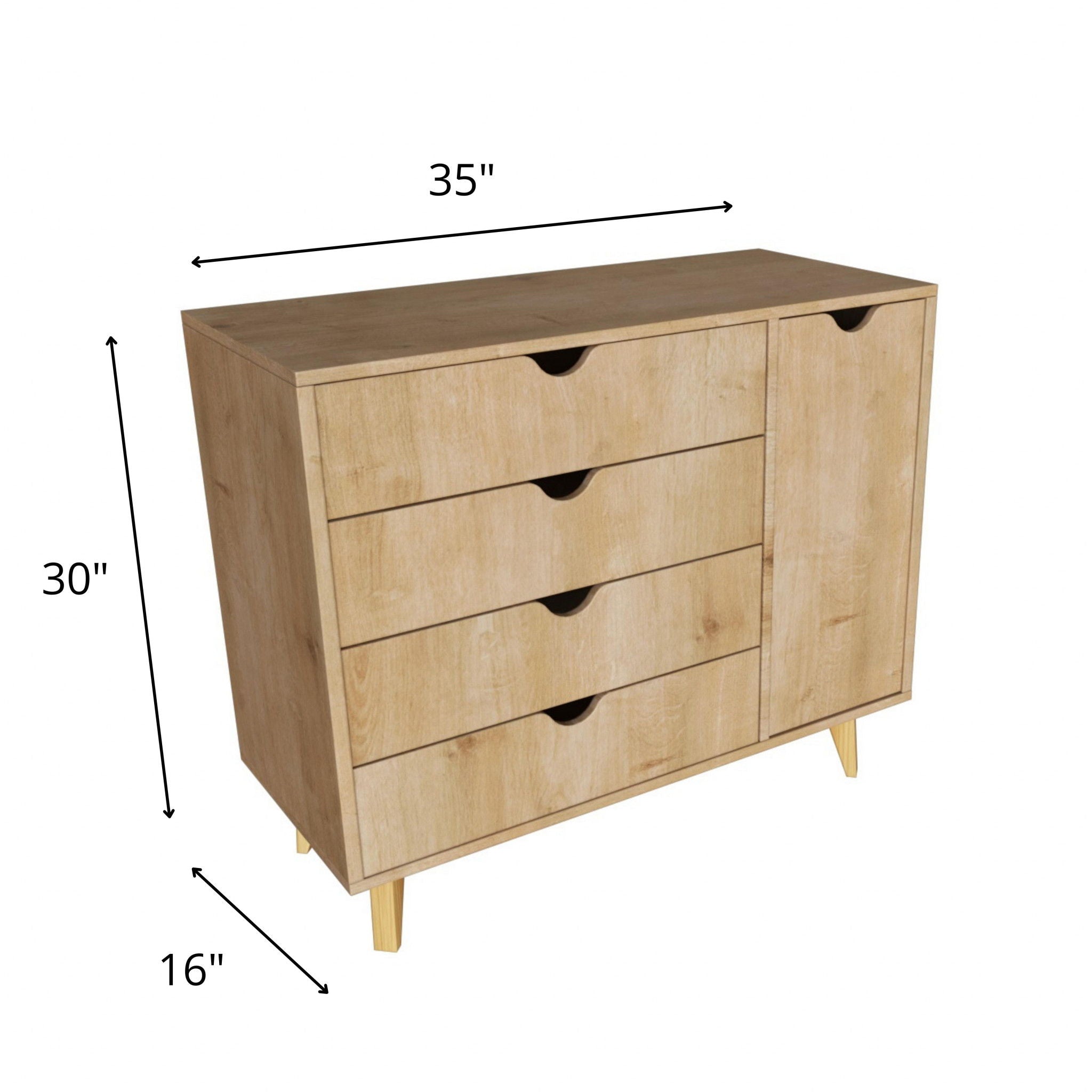 Solid Wood Four Drawer Combo Dresser - Natural