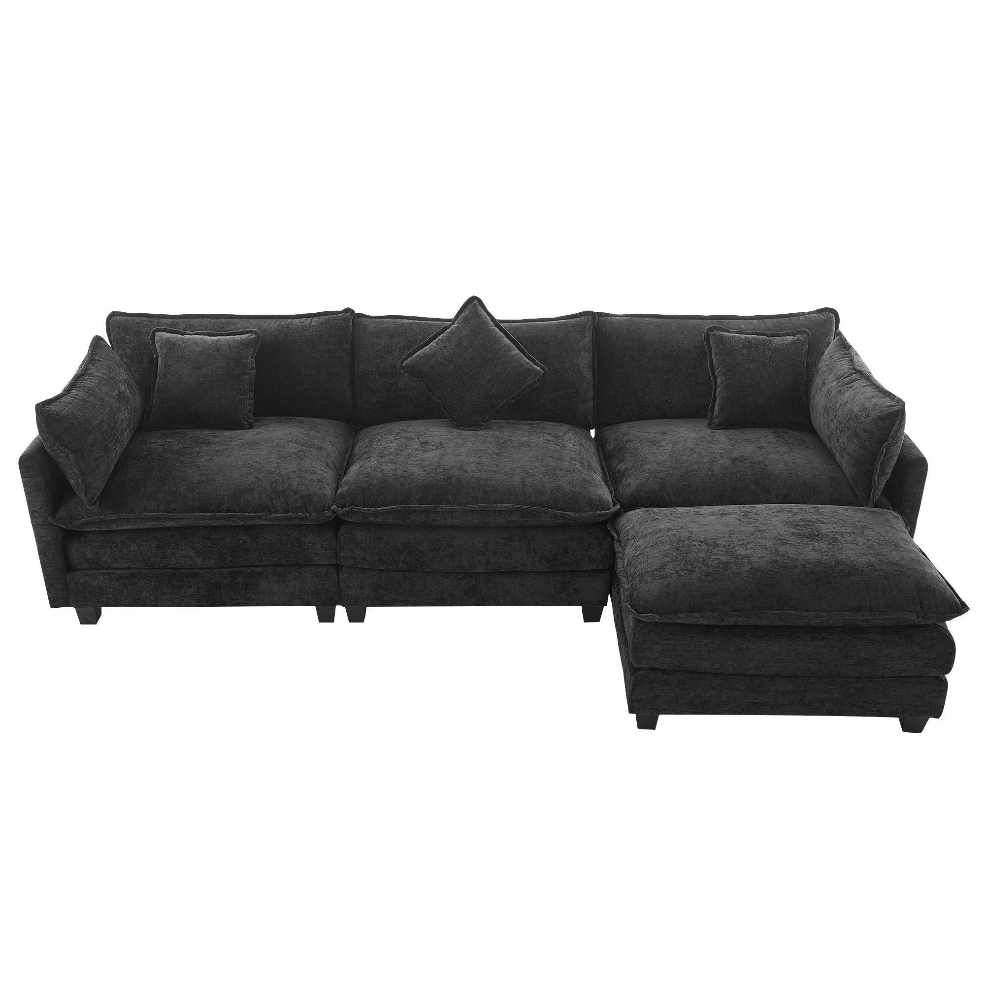 L-Shape Chenille Upholstered Sofa For Living Room Modern Luxury Sofa Couch With Ottoman And 5 Pillows For Living Room